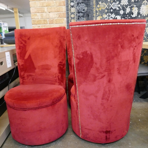 3263 - A set of four red velvet high back chairs