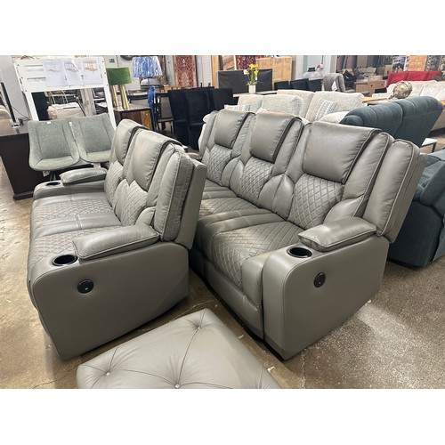 3240 - An Orlando grey electric reclining pair of sofas with cupholders, reading lights and charging ports