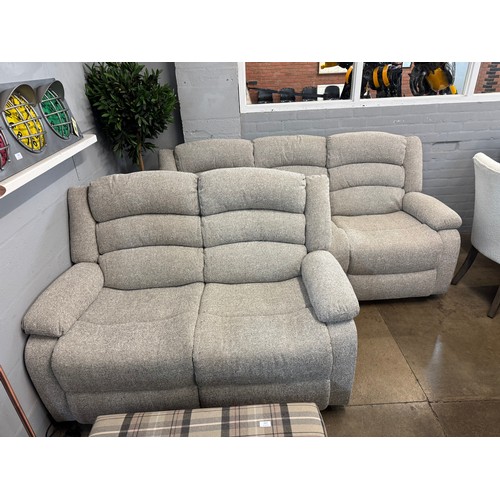 3006 - A Malaga static grey upholstered manual reclining three seater and two seater sofas