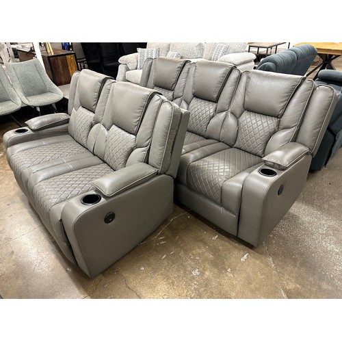 3240 - An Orlando grey electric reclining pair of sofas with cupholders, reading lights and charging ports