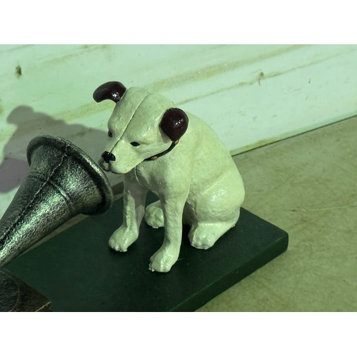 5157 - A cast metal HMV dog and gramophone ornament* This lot is subject to VAT