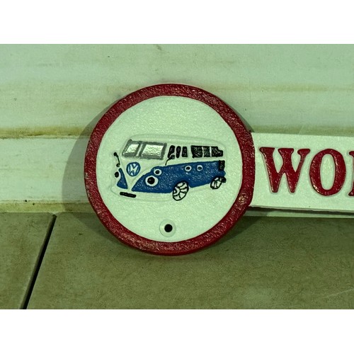 5204 - A cast metal VW camper workshop arrow sign* This lot is subject to VAT