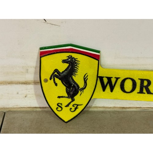 5177 - 2 cast metal arrow plaques including Ferrari workshop and MG parking* This lot is subject to VAT