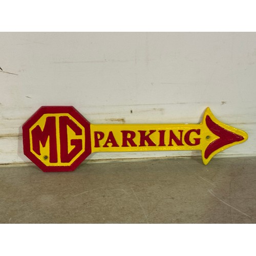 5177 - 2 cast metal arrow plaques including Ferrari workshop and MG parking* This lot is subject to VAT