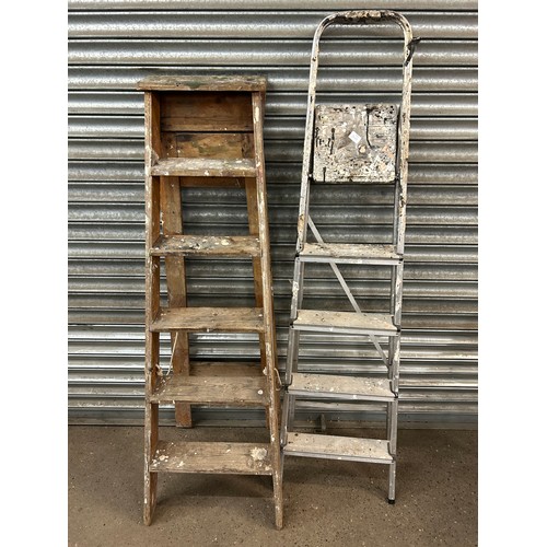 5355 - Two step ladders - a wooden five rung and a metal 5 rung