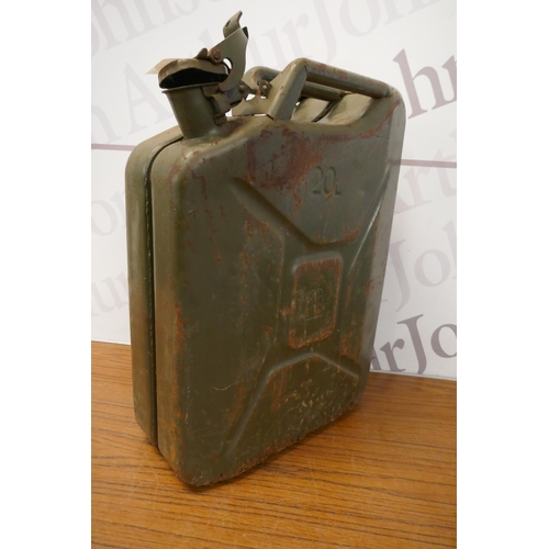 5444 - A green metal Jerry can and 3 assorted metal petrol cans