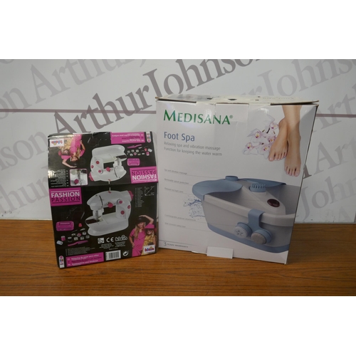 5480 - A Medisana footspa, boxed and a Fashion Passion sewing machine