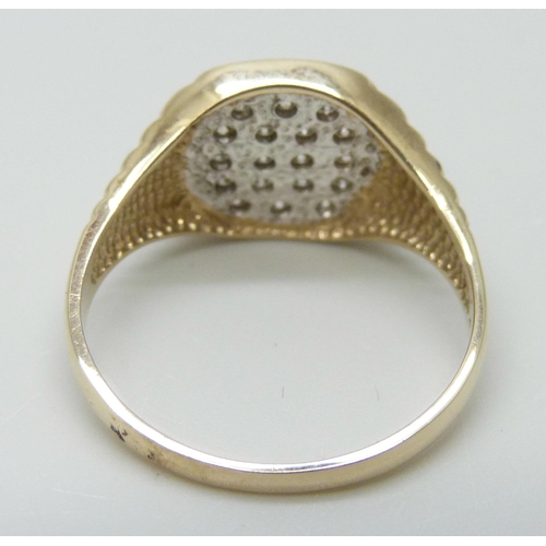 7036 - A 9ct gold pave set diamond ring, 4.2g, U