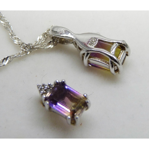 7043 - A silver and mystic topaz pendant and matching earrings