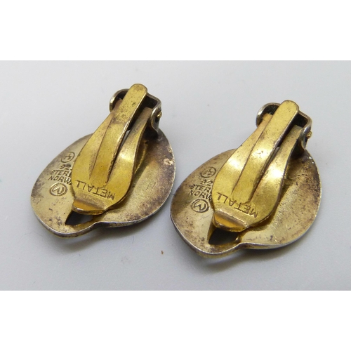 7053 - A pair or Norwegian David Andersen silver and enamelled clip-on earrings