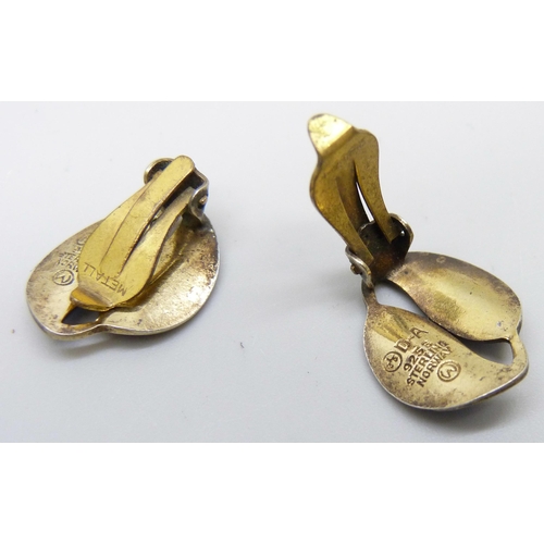 7053 - A pair or Norwegian David Andersen silver and enamelled clip-on earrings