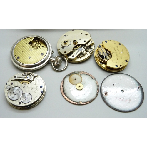 7078 - Watches and watch parts including Roamer wristwatch and a silver cased watch