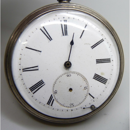 7085 - A silver pocket watch and a silver fob watch