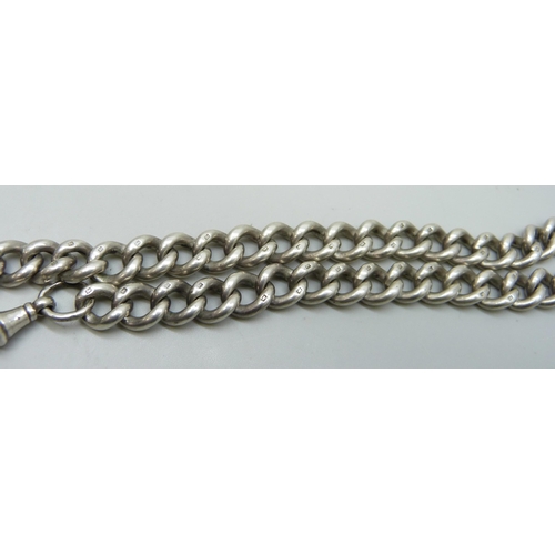 7087 - A heavy silver graduated curb link Albert watch chain, 73g, 42.5cm