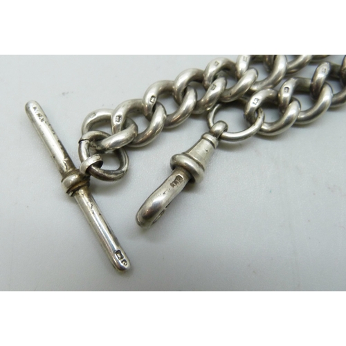 7087 - A heavy silver graduated curb link Albert watch chain, 73g, 42.5cm