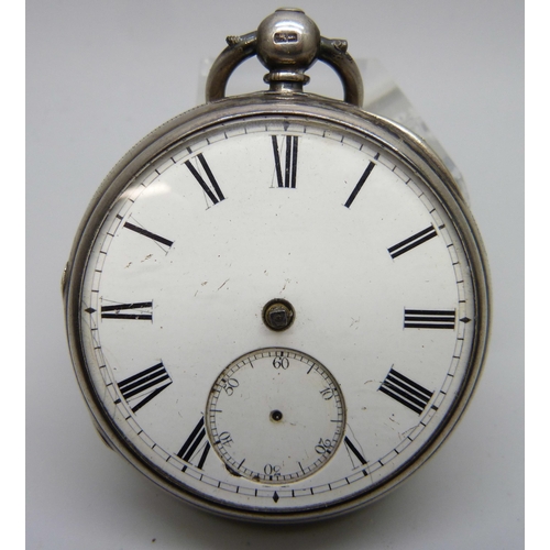 7088 - A silver pocket watch, the case hallmarked London 1883