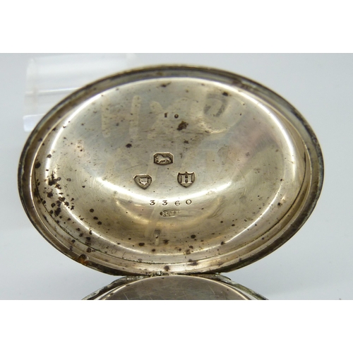 7088 - A silver pocket watch, the case hallmarked London 1883