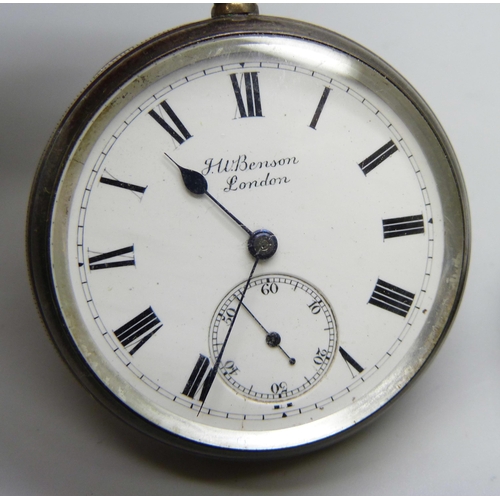 7093 - A silver pocket watch, Benson, London, and a Benson pocket watch movement