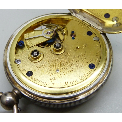 7093 - A silver pocket watch, Benson, London, and a Benson pocket watch movement