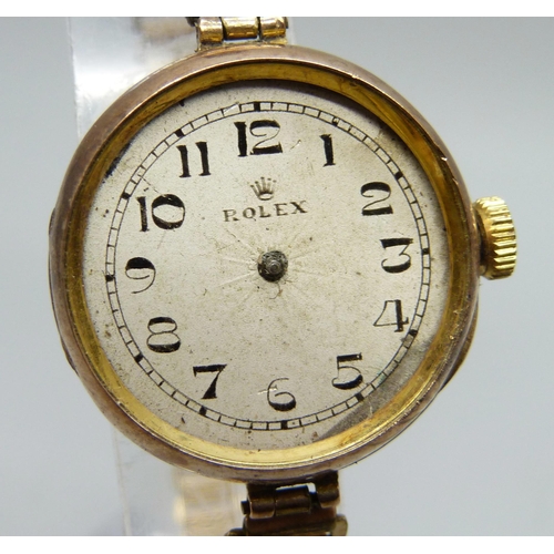 7096 - A lady's 9ct gold Rolex wristwatch, a/f, lacking glass and hands, Glasgow import mark for 1925, 25mm... 