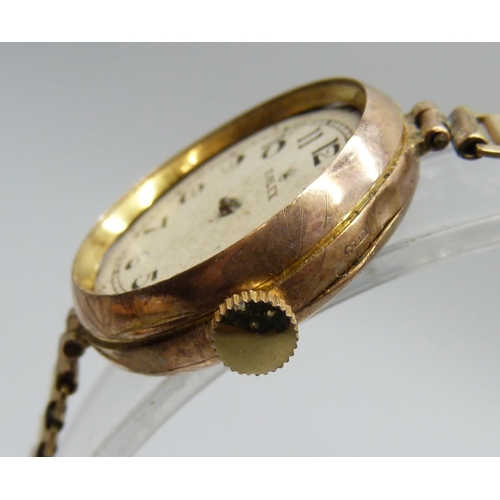 7096 - A lady's 9ct gold Rolex wristwatch, a/f, lacking glass and hands, Glasgow import mark for 1925, 25mm... 