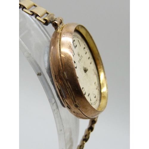 7096 - A lady's 9ct gold Rolex wristwatch, a/f, lacking glass and hands, Glasgow import mark for 1925, 25mm... 