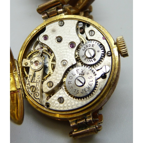 7096 - A lady's 9ct gold Rolex wristwatch, a/f, lacking glass and hands, Glasgow import mark for 1925, 25mm... 