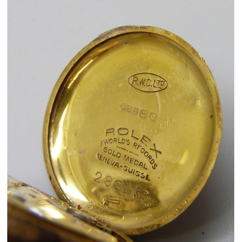 7096 - A lady's 9ct gold Rolex wristwatch, a/f, lacking glass and hands, Glasgow import mark for 1925, 25mm... 