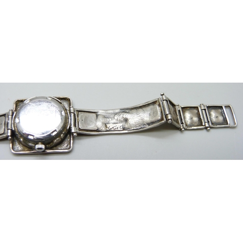 7098 - A designer brutalist silver and synthetic opal wristwatch, signed