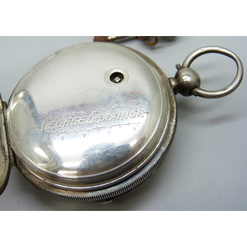 7099 - A silver cased Waltham pocket watch, Birmingham 1894