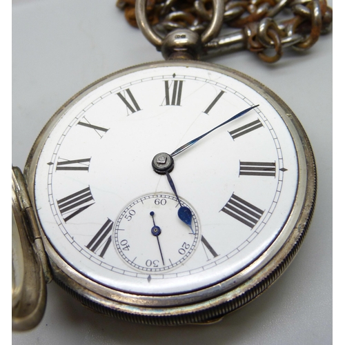 7099 - A silver cased Waltham pocket watch, Birmingham 1894