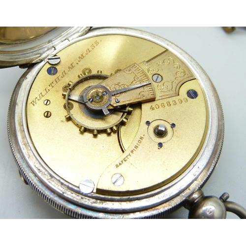 7099 - A silver cased Waltham pocket watch, Birmingham 1894