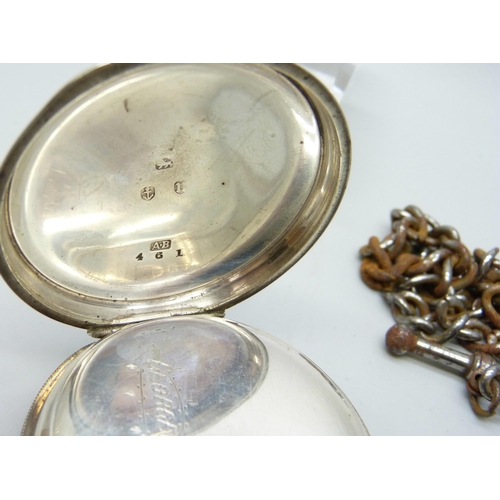 7099 - A silver cased Waltham pocket watch, Birmingham 1894