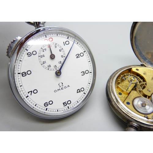 7117 - An Omega stopwatch and a silver pocket watch