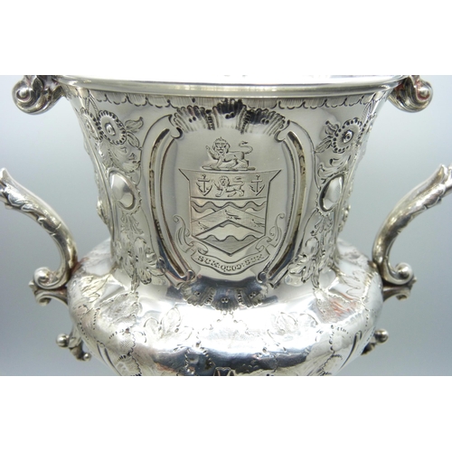 7131 - A Victorian silver two handled cup, Birmingham 1876, George Unite, with inscription dated 1876, 545g... 