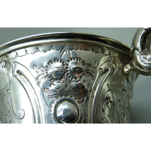 7131 - A Victorian silver two handled cup, Birmingham 1876, George Unite, with inscription dated 1876, 545g... 