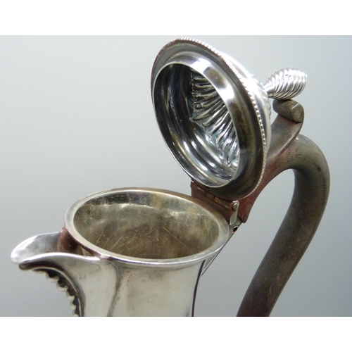 7132 - A Victorian silver chocolate pot, London 1885, Bradbury & Sons, 412g