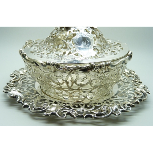 7133 - An early Victorian pierced silver dish with stand and lid, London 1839, Charles Fox II, 666.8g of si... 