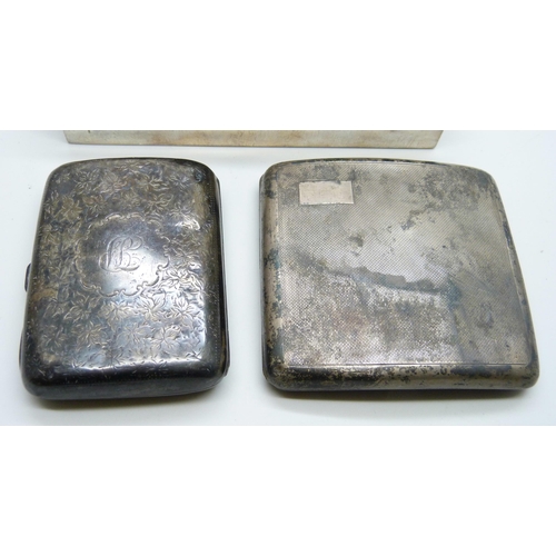 7145 - A silver cigarette box and two silver cigarette cases, (cases 174g, box 380g with liner)