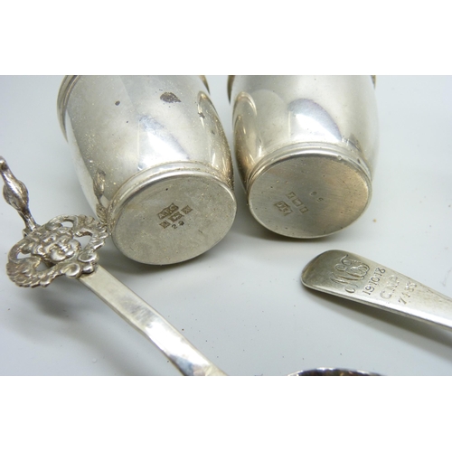 7148 - Five silver condiments and seven silver spoons, 338g