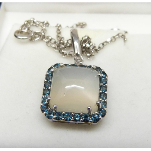 7186 - A moonstone, topaz and diamond silver set ring and pendant, with certificates, ring size N