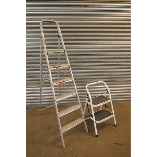 5358 - An aluminium 6 rung step ladder and a folding step stool