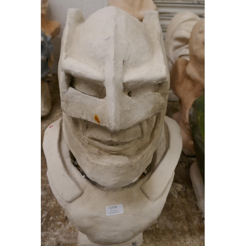 5370 - 6 concrete busts featuring mainly D.C. Comic characters including Killer Croc, Batman, Bane, Darksei... 