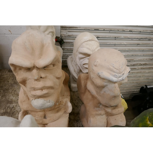 5370 - 6 concrete busts featuring mainly D.C. Comic characters including Killer Croc, Batman, Bane, Darksei... 