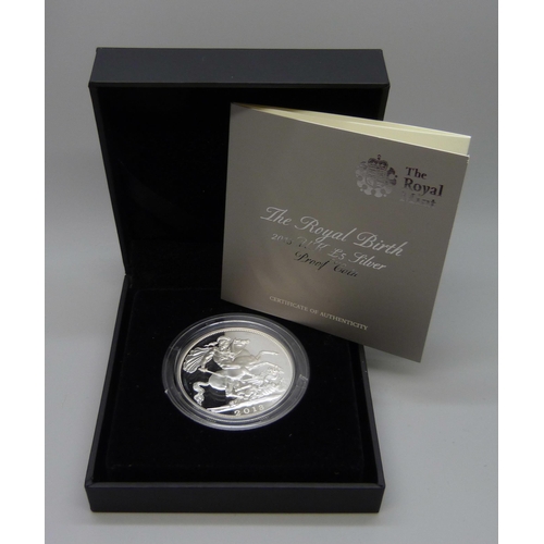 7241 - Coins; The Royal Birth 2013 UK £5 silver proof coin, Royal Mint, with certificate of authenticity