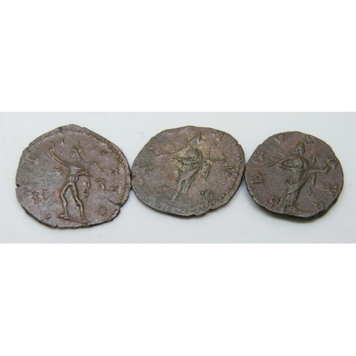 7250 - Three bronze Victorinus Roman coins, 268-271 AD