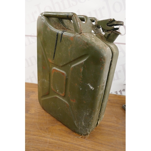 5411 - A Wolfcraft drill press and a green metal 20 litre jerry can