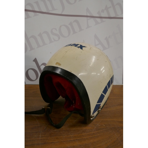 5412 - Two motorcycle helmets and a motorcycle back box