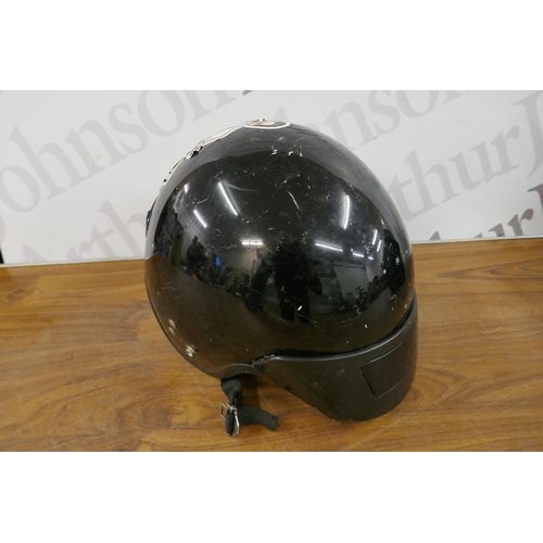 5412 - Two motorcycle helmets and a motorcycle back box