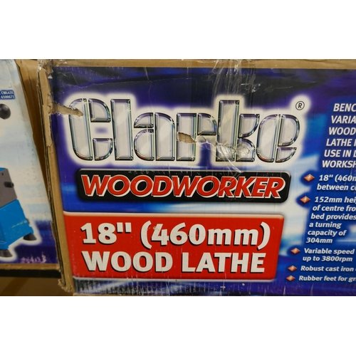 5416 - A Clarke Woodworker CWL460 18” (460mm) 230v bench top variable speed wood turning lathe* This lot is... 